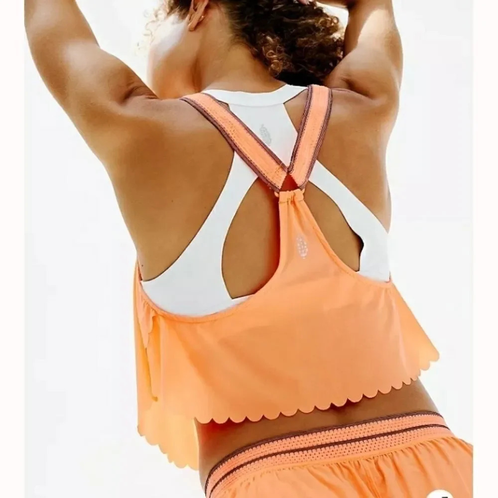 Free People  pretty lil running top Neon  Orange Scallop Sz XS